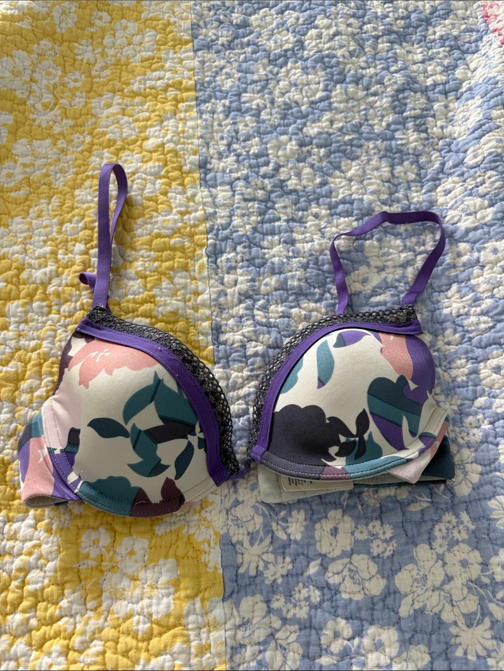 Calvin Klein Purple Multicolor Floral Push-Up Bra